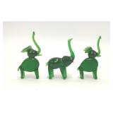 3 VTG MINIATURE GREEN ART GLASS ELEPHANT FIGURINES