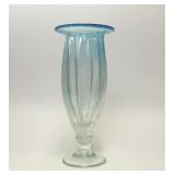 12" BLUE CLEAR BUBBLE SEEDED ART GLASS VASE