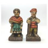 PRIMITIVE FOLK ART MAN WOMAN WOODEN BOOKENDS