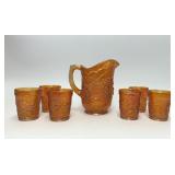 IMPERIAL GRAPE CARNIVAL GLASS PITCHER TUMBLERS