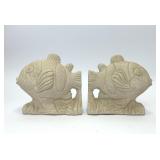 PAIR VTG HANDCARVED LIMESTONE KOI FISH BOOKENDS