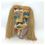 BURLAP AND RAFFIA TRIBAL MASK SCULPTURE WALL DECOR