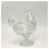 CLEAR GLASS LIDDED ROOSTER CANDY DISH
