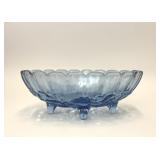 VTG INDIANA GLASS BLUE HARVEST OVAL FOOTED BOWL
