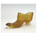 FENTON AMBER DAISY BUTTON GLASS SLIPPER SHOE
