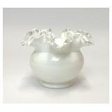 VTG FENTON SILVER CREST MILK GLASS CRIMPED VASE