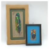 PARROTS AND TOUCAN PAINTED ON BIRD FEATHERS