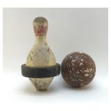 ANTIQUE DUCKPIN BOWLING BALL & PIN