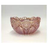 VTG SMITH PINK STARS CARNIVAL GLASS BOWL