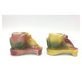 PAIR 1950S CERAMIC BISQUE BIRD TULIP PLANTERS