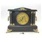 ANTIQUE INGRAHAM BLACK GOLD VICTORIAN MANTEL CLOCK