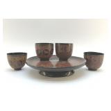 ANTIQUE ASIAN LACQUER TRAY WITH 4 CUPS