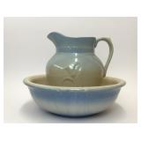 RED WING STONEWARE BLUE WHITE LILY PITCHER BOWL