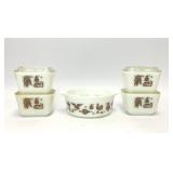 Set of 4 PYREX EARLY AMERICAN FRIDGE DISHES & BOWL