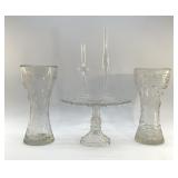 ANTIQUE CAKE STAND AND VASES