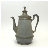 ANTIQUE GREY GRANITEWARE PEWTER COFFEEPOT