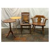 2 ROUND OCCASIONAL TABLES, ANTIQUE CHAIR S