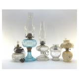 5 ANTIQUE OIL LAMPS