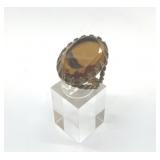 WEST GERMANY ANTIQUE RING FACETED AMBER STONE