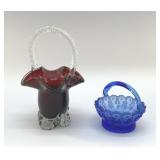 2 ART GLASS MINI BASKETS 6"