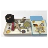 VTG MENS TIE PINS, POCKET WATCH, POLITICAL PINS