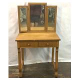 Vintage oak vanity with three panel hinged mirror
