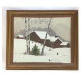 OIL ON CANVAS 1985 A BARN IN THE WINTER
