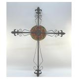 LEADED STAINED GLASS STYLE DECORATIVE CROSS