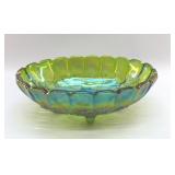 GREEN CARNIVAL GLASS VINTAGE FRUIT BOWL
