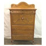 Victorian antique oak carved secretary desk