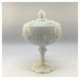1967 FENTON MILK GLASS CABBAGE, ROSE CANDY DISH