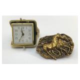VTG LINDEN TRAVEL ALARM CLOCK, HORSE BELT BUCKLE