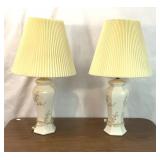 Pair of white dogwood lamps with shades