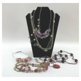 7 COSTUME JEWELRY NECKLACES PINK & PURPLE