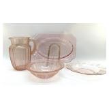 1930S PINK DEPRESSION, GLASS BOWLS, PITCHER