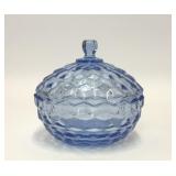 VTG FOSTORIA AMERICAN CUBIST BLUE GLASS CANDY DISH