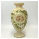 ANTIQUE OPALINE VASE HANDPAINTED CHERUB DECAL