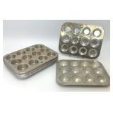 9 VTG ALUMINUM 12 CUP MINI MUFFIN BAKING TINS