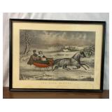 VTG LITHOGRAPH PRINT CURRIER IVES THE ROAD WINTER