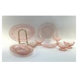 9 PCS PINK DEPRESSION GLASS 1930ï¿½s