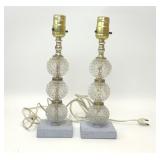 PAIR VTG GLASS HOBNAIL BALL TABLE LAMPS
