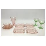 ASSORTED VTG PINK GREEN DEPRESSION GLASS