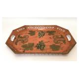 VTG HANDPAINTED RED GOLD GRAPES METAL SERVING TRAY