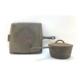 CAST IRON GRIDDLE, STOCK POT 11"
