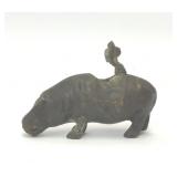 ANTIQUE BRASS HIPPOPOTAMUS INKWELL