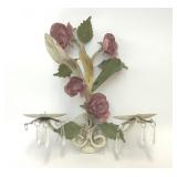 VTG ITALIAN TOLE ROSE DOUBLE CANDLE WALL SCONCE