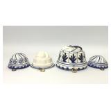 4 VTG BLUE WHITE CERAMIC DESSERT MOLDS WALL DECOR