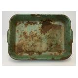 VTG GREEN ENAMELWARE ROASTING PAN
