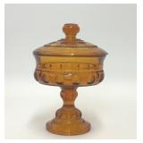 VTG INDIANA GLASS AMBER PEDESTAL CANDY DISH