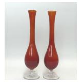 VTG PAIR ORANGE TO RED EMPOLI BLOWN GLASS VASES